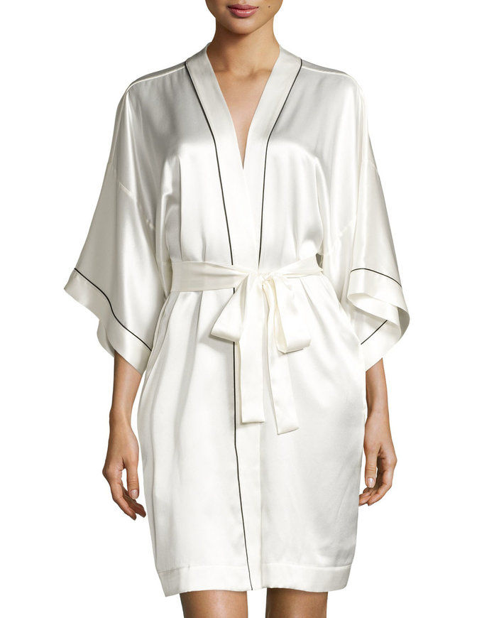 नीमैन Marcus Contrast-Trimmed Silk Kimono Robe