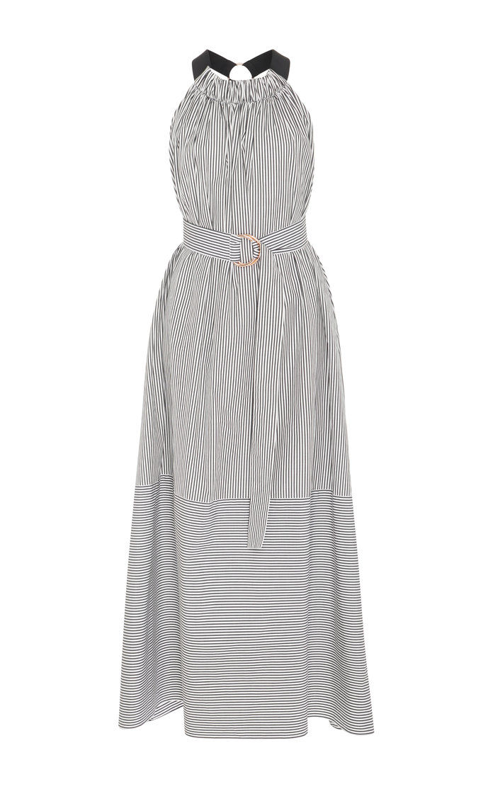 Tibi Belted Striped Cotton-Poplin Dress