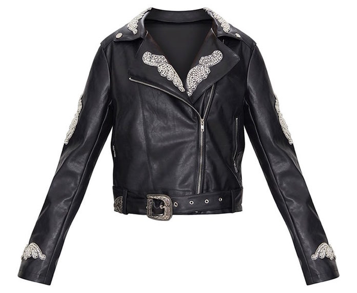 अलंकृत faux leather jacket