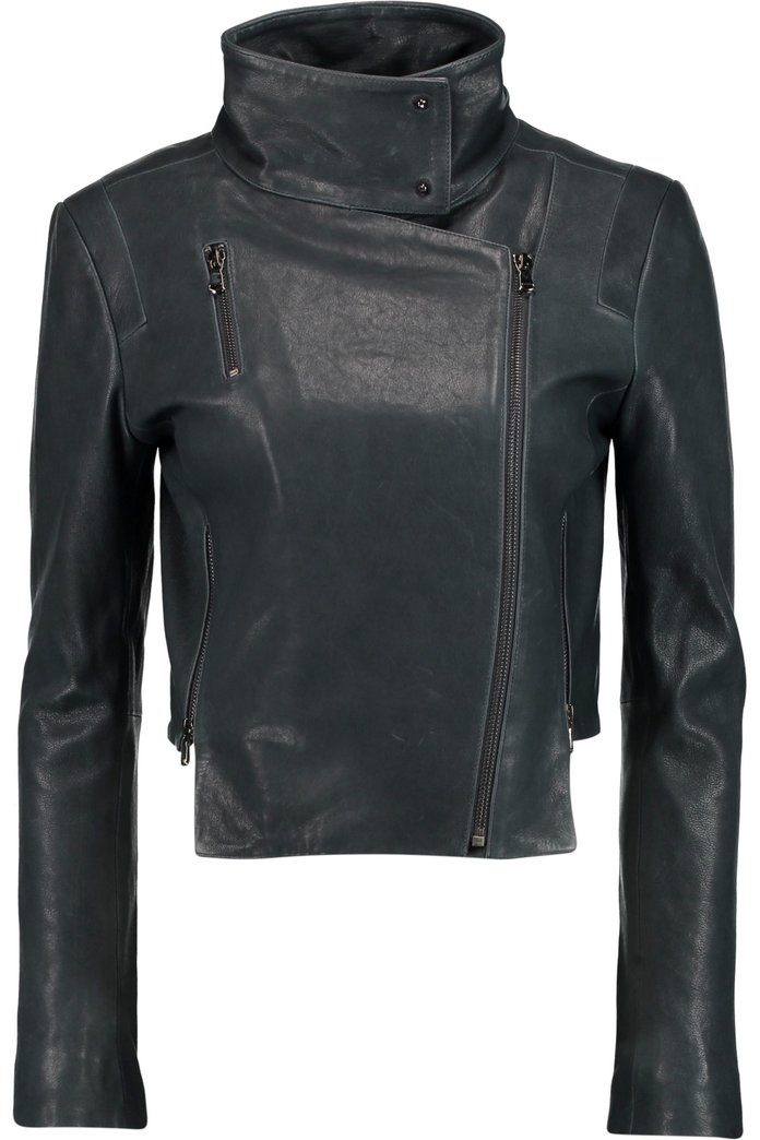 उच्च neck leather jacket